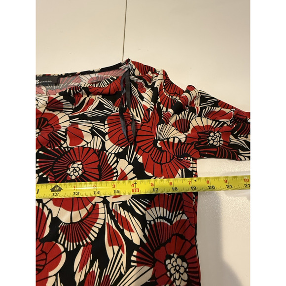 Vtg AB Studios Cowl Neck Top Womens Sz L Stretch Red Floral Y2K Whimsigoth - Picture 7 of 9